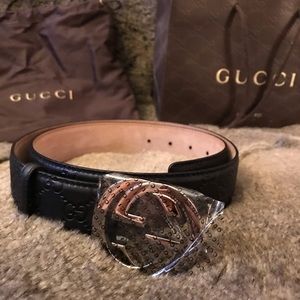 Gucci Logo Embossed Black Belt *Brand New*